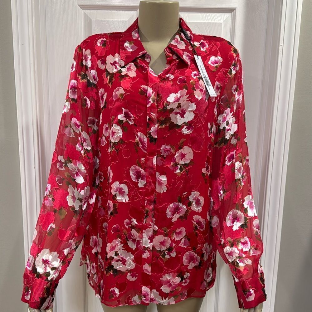 NWT. ELIE TAHARI PRIMROSE SHIRT PEONY MULTI